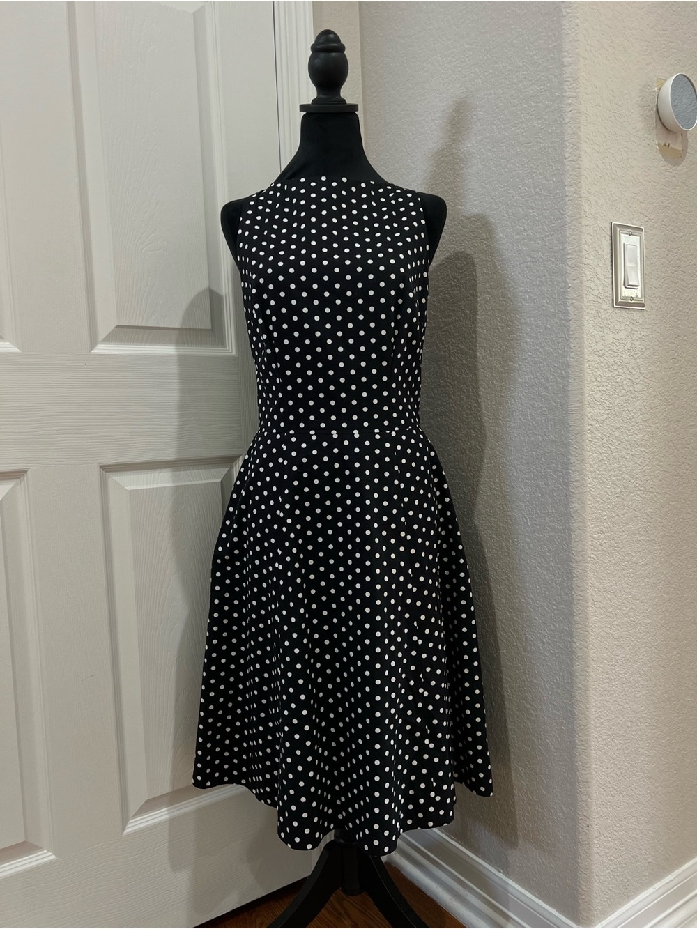 Tracy & Mizrahi Polka Dot Dress Black White Fit Flare Size 40 (US 6) Back Zip